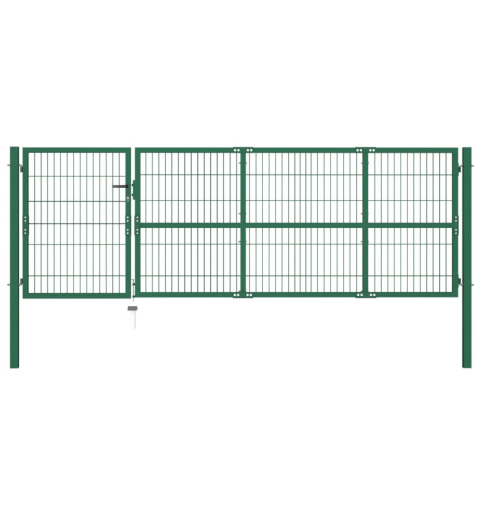 Portail de clôture de jardin avec poteaux 350x100 cm Acier Vert | Mobilier & Déco