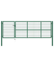 Portail de clôture de jardin avec poteaux 350x100 cm Acier Vert | Mobilier & Déco