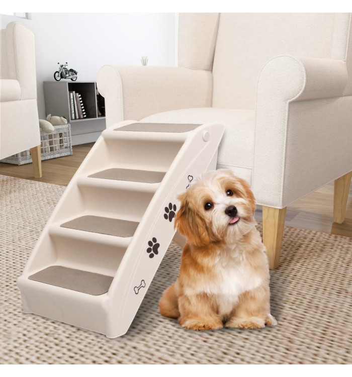 Escaliers pliables pour chiens Crème 62x40x49,5 cm | Mobilier & Déco