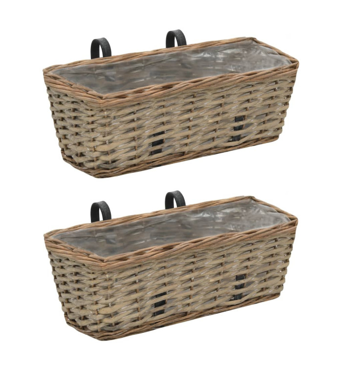 Jardinière de balcon 2 pcs Osier avec doublure en PE 40 cm | Mobilier & Déco