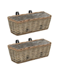 Jardinière de balcon 2 pcs Osier avec doublure en PE 40 cm | Mobilier & Déco