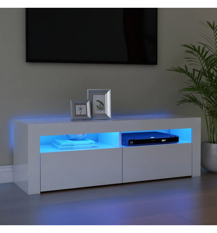 Meuble TV avec lumières LED blanc brillant 120x35x40 cm | Mobilier & Déco