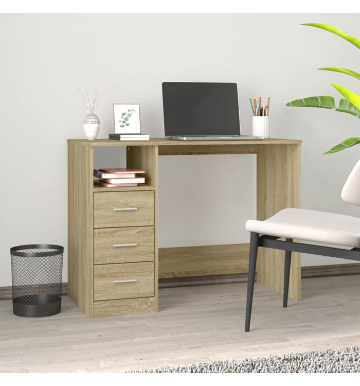 Bureau avec tiroirs Chêne sonoma 102x50x76 cm Bois d'ingénierie | Mobilier & Déco