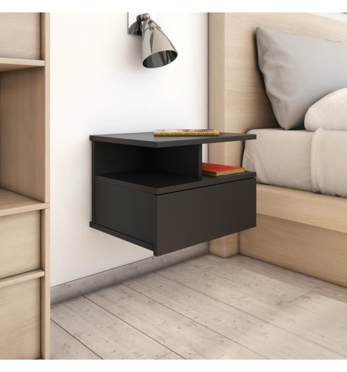 Tables de chevet flottantes 2 pcs Noir Bois d'ingénierie | Mobilier & Déco