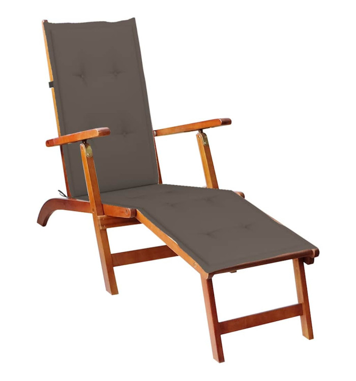 Chaise longue d'extérieur repose-pied et coussin Acacia solide | Mobilier & Déco