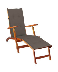 Chaise longue d'extérieur repose-pied et coussin Acacia solide | Mobilier & Déco