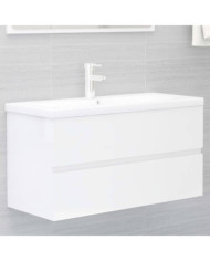 Armoire d'évier avec lavabo intégré Blanc brillant | Mobilier & Déco
