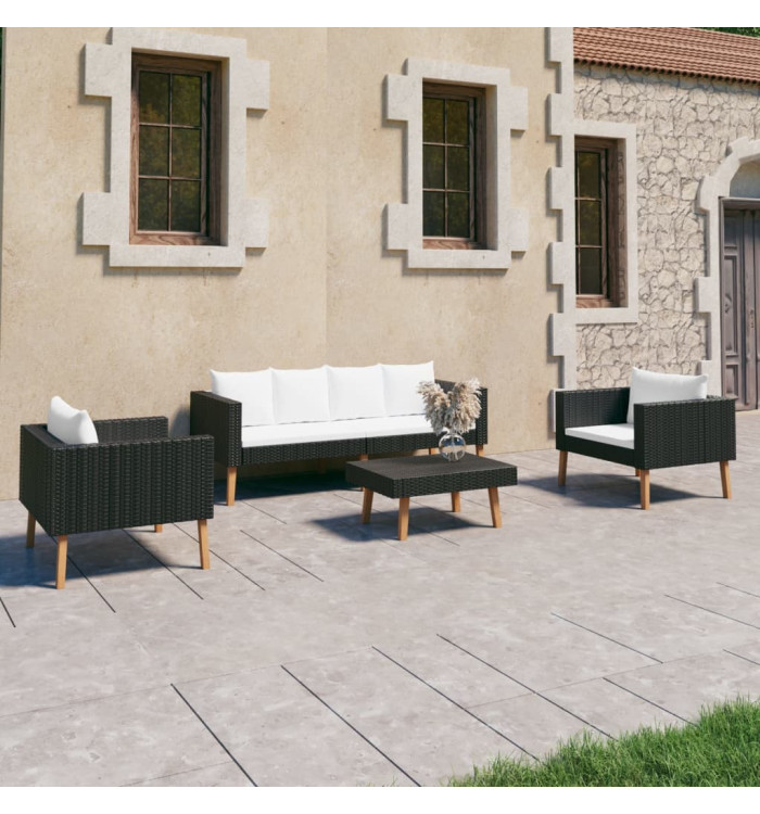 Salon de jardin 4 pcs avec coussins Résine tressée Noir | Mobilier & Déco