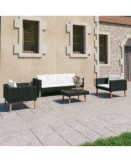 Salon de jardin 4 pcs avec coussins Résine tressée Noir | Mobilier & Déco