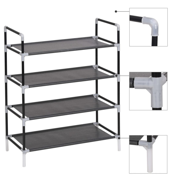 Range-chaussures avec 4 étagères Métal et Tissu non tissé Noir | Mobilier & Déco