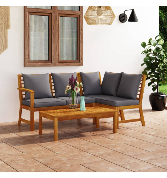 Salon de jardin 4 pcs avec coussin Bois d'acacia solide | Mobilier & Déco