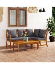 Salon de jardin 4 pcs avec coussin Bois d'acacia solide | Mobilier & Déco