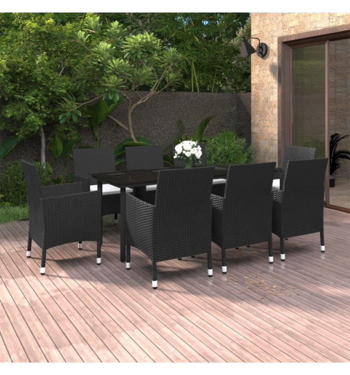 Ensemble à manger de jardin coussins 9 pcs Résine tressée Verre | Mobilier & Déco