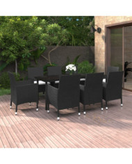 Ensemble à manger de jardin coussins 9 pcs Résine tressée Verre | Mobilier & Déco