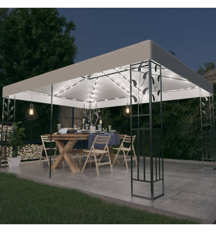 Tonnelle avec double toit et lumières LED 3x4 m Blanc | Mobilier & Déco