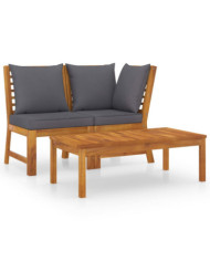 Salon de jardin 3pcs et coussin gris foncé Bois d'acacia solide | Mobilier & Déco