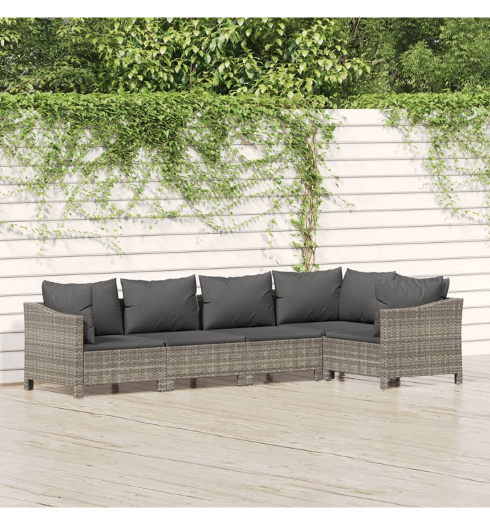 Salon de jardin 5 pcs avec coussins Gris Résine tressée | Mobilier & Déco