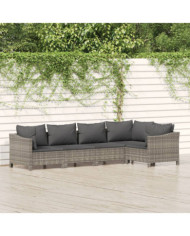 Salon de jardin 5 pcs avec coussins Gris Résine tressée | Mobilier & Déco