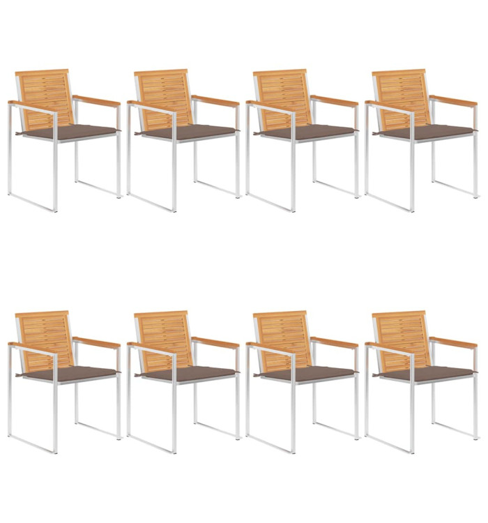 Chaises de jardin lot de 8 avec coussins Bois de teck massif | Mobilier & Déco