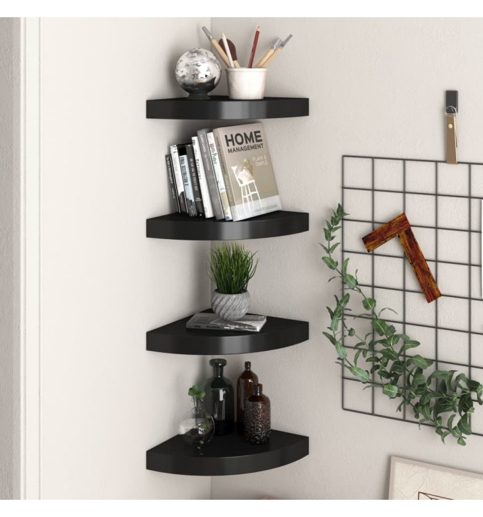 Étagères d'angle flottantes 4 pcs noir 25x25x3,8 cm MDF | Mobilier & Déco