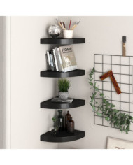 Étagères d'angle flottantes 4 pcs noir 25x25x3,8 cm MDF | Mobilier & Déco