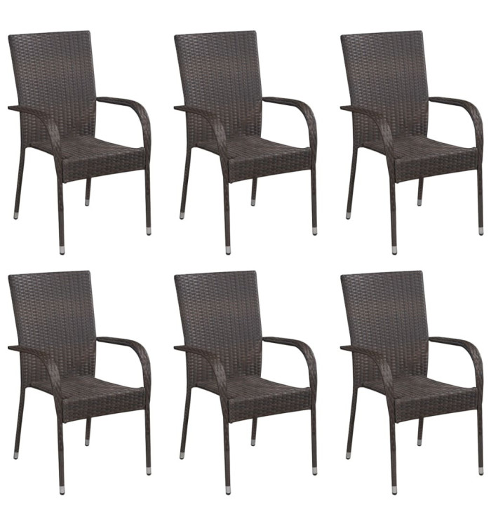 Chaises empilables d'extérieur lot de 6 Résine tressée Marron | Mobilier & Déco