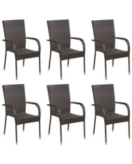 Chaises empilables d'extérieur lot de 6 Résine tressée Marron | Mobilier & Déco