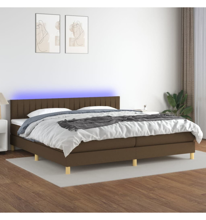 Sommier à lattes de lit matelas et LED Marron foncé 200x200 cm | Mobilier & Déco