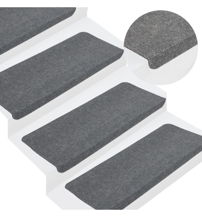 Tapis d'escalier autocollants 15 pcs 65x24,5x3,5 cm Gris | Mobilier & Déco