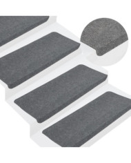 Tapis d'escalier autocollants 15 pcs 65x24,5x3,5 cm Gris | Mobilier & Déco