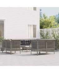 Salon de jardin 11 pcs avec coussins Gris Résine tressée | Mobilier & Déco
