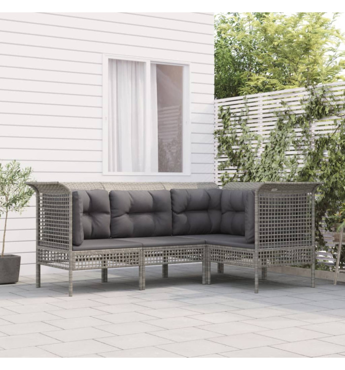 Salon de jardin 4 pcs avec coussins Gris Résine tressée | Mobilier & Déco