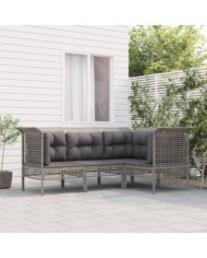 Salon de jardin 4 pcs avec coussins Gris Résine tressée | Mobilier & Déco