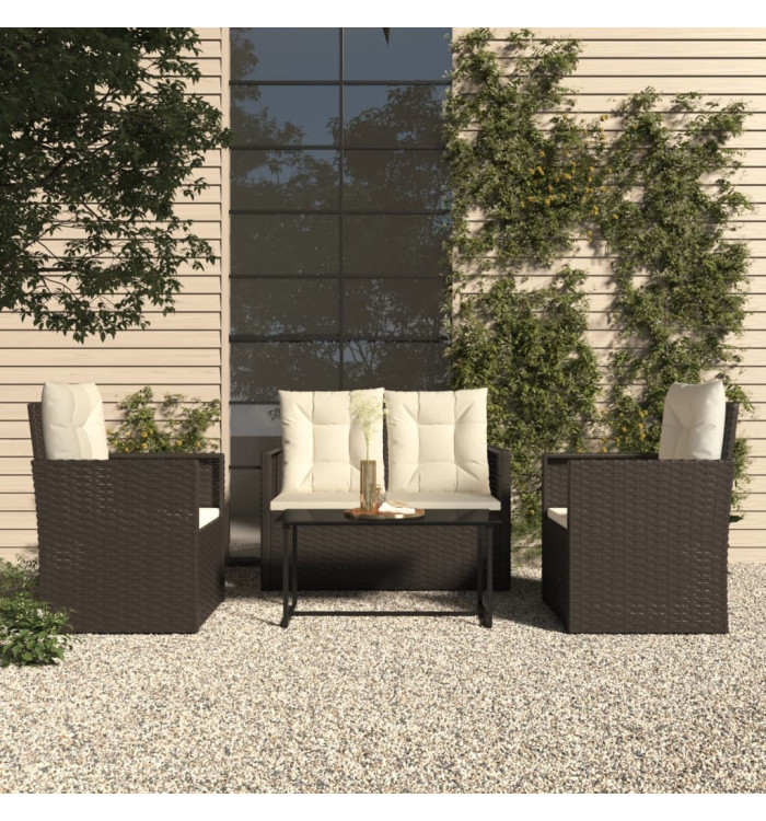 Mobilier d'extérieur 4 pcs avec coussins Résine tressée Noir | Mobilier & Déco