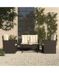 Mobilier d'extérieur 4 pcs avec coussins Résine tressée Noir | Mobilier & Déco