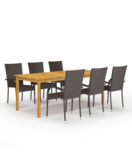 Ensemble à manger de jardin 7 pcs Marron | Mobilier & Déco