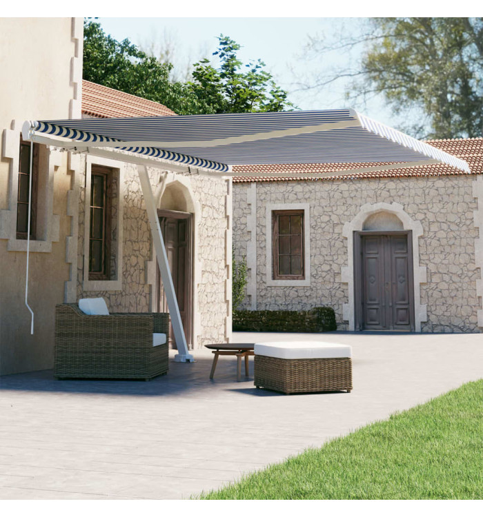 Auvent manuel rétractable sur pied 450x300 cm Bleu et blanc | Mobilier & Déco
