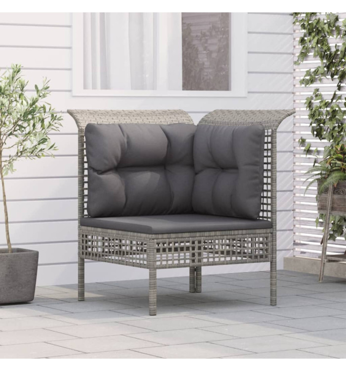Canapé d'angle de jardin avec coussin gris résine tressée | Mobilier & Déco