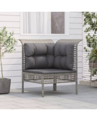 Canapé d'angle de jardin avec coussin gris résine tressée | Mobilier & Déco