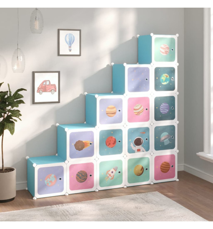 Armoire de rangement pour enfants avec 15 cubes Bleu PP | Mobilier & Déco