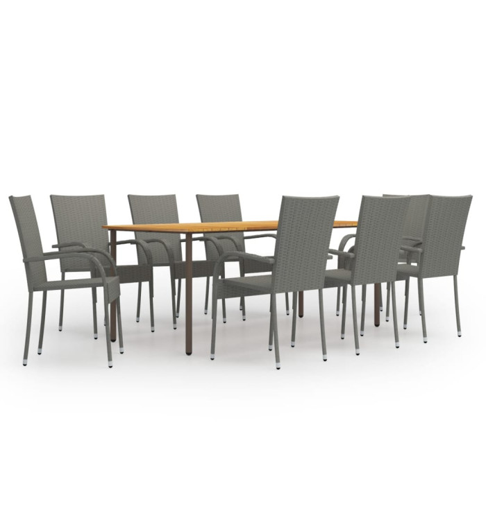 Ensemble à manger de jardin 9 pcs Résine tressée Gris | Mobilier & Déco