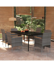Ensemble à manger de jardin coussins 7pcs Gris et noir | Mobilier & Déco