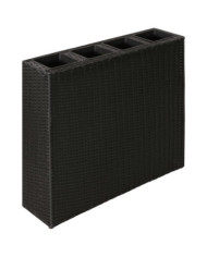 Lit surélevé de jardin avec 4 pots Résine tressée Noir | Mobilier & Déco