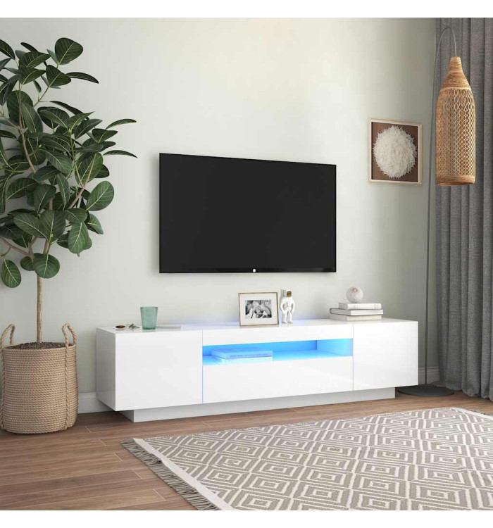 Meuble TV avec lumières LED blanc brillant 160x35x40 cm | Mobilier & Déco