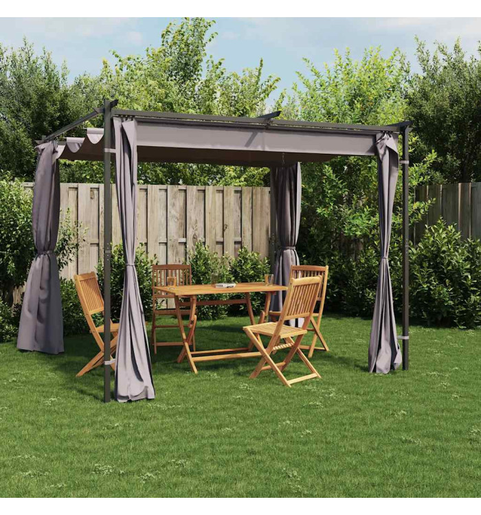 Tonnelle avec rideaux 3x3 m Anthracite Acier | Mobilier & Déco