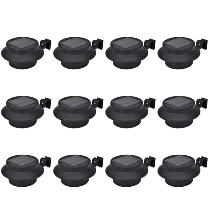 Lampes solaires à LED d'extérieur pour clôture 12 pcs Noir | Mobilier & Déco