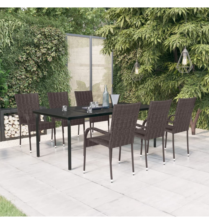 Ensemble à manger de jardin 7 pcs Marron et noir | Mobilier & Déco