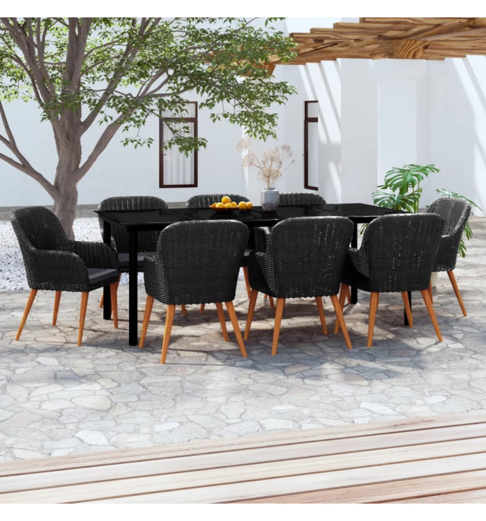 Ensemble à manger de jardin avec coussins 9 pcs noir | Mobilier & Déco