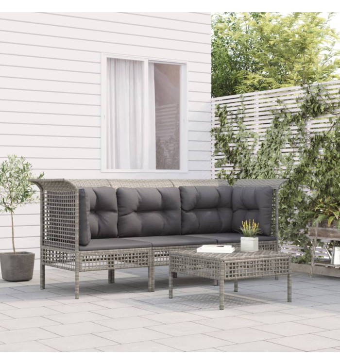 Salon de jardin 4 pcs avec coussins Gris Résine tressée | Mobilier & Déco