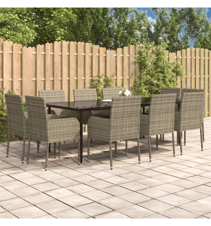 Ensemble à manger jardin 11 pcs avec coussins noir et gris | Mobilier & Déco